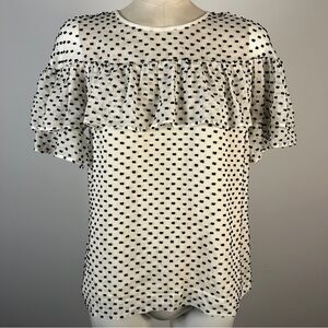 J. Crew Ivory and Black Polka Dot Ruffle Blouse 6